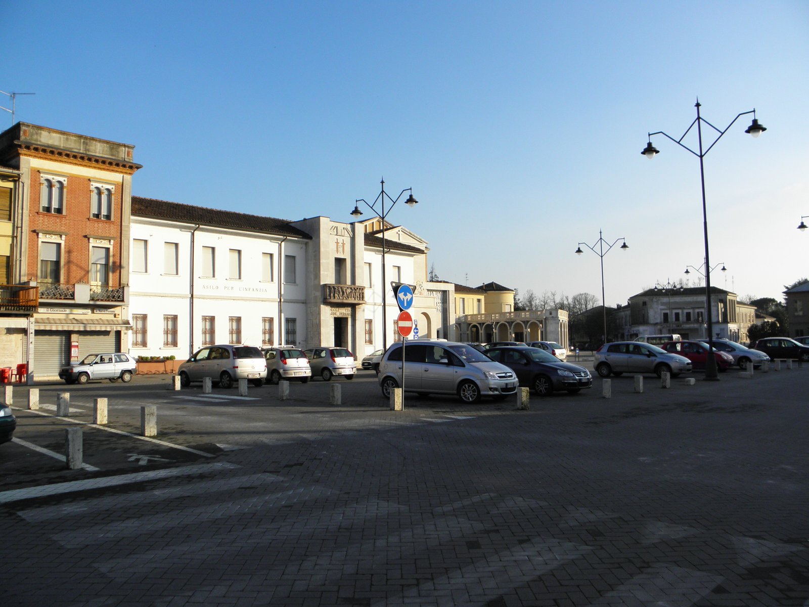 Piazza Italia in Tresigallo, the central civic square of the razionalist new town designed under Edmondo Rossoni in the 1930s