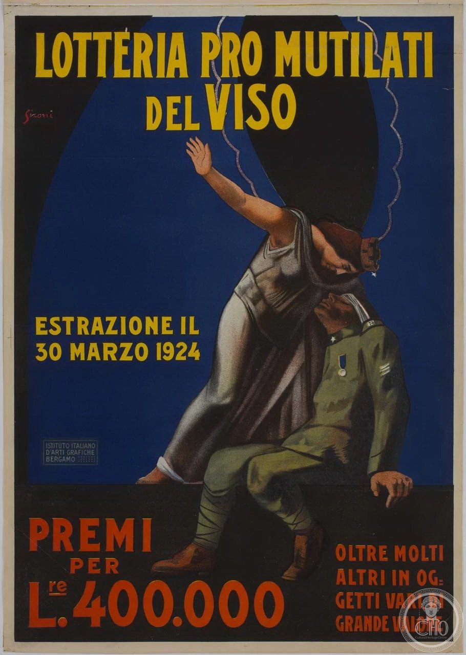 Sironi poster for the 1924 charity lottery for facially disfigured war veterans